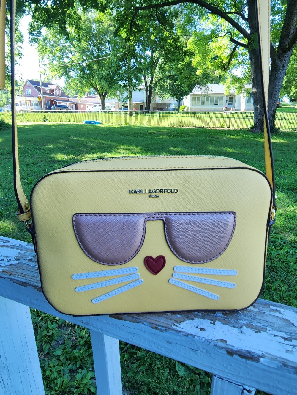 Karl Lagerfeld Yellow Crossbody Bag with Pink Accents